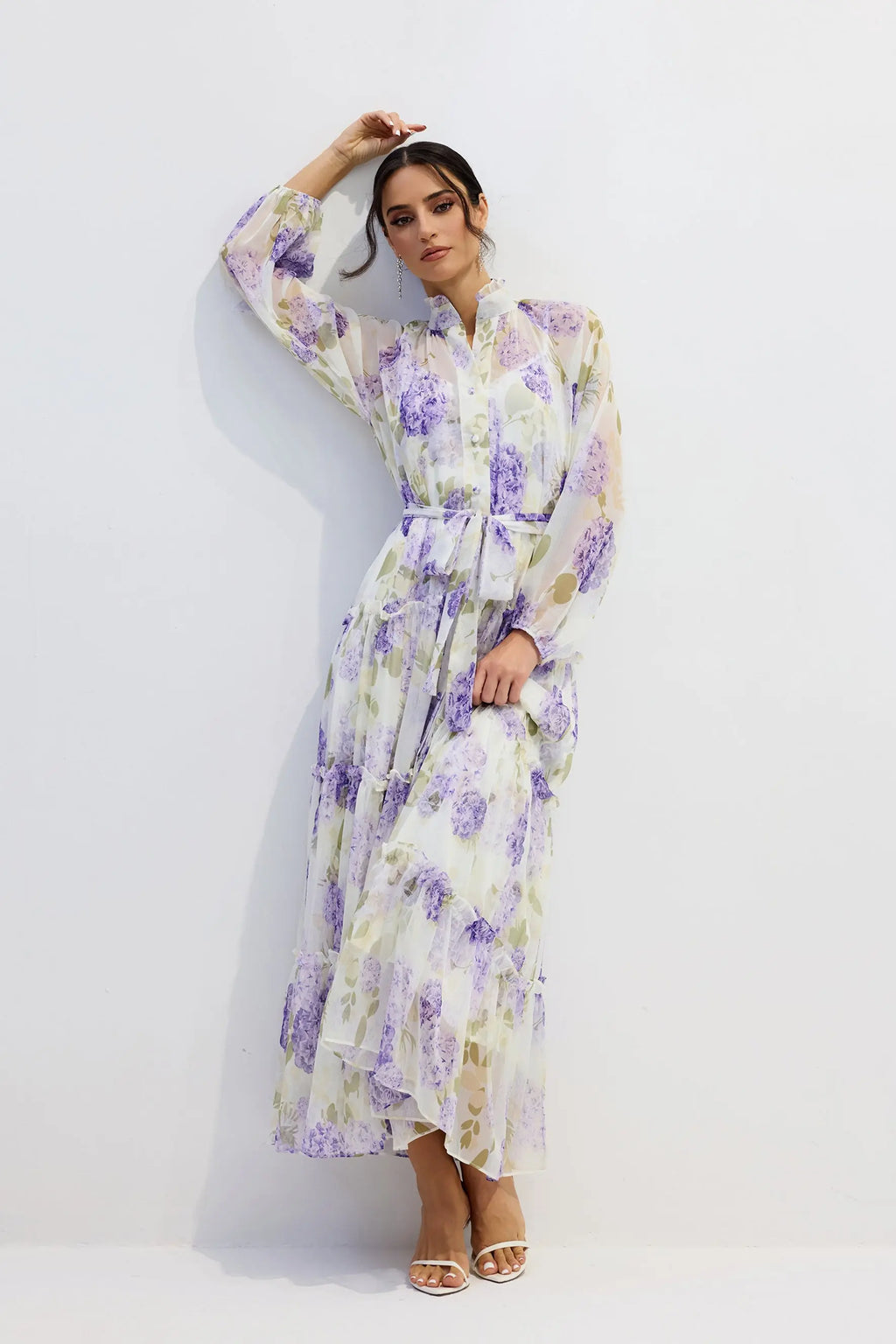 murray Floral Print Long Sleeve Chiffon Maxi Dress Avalabel