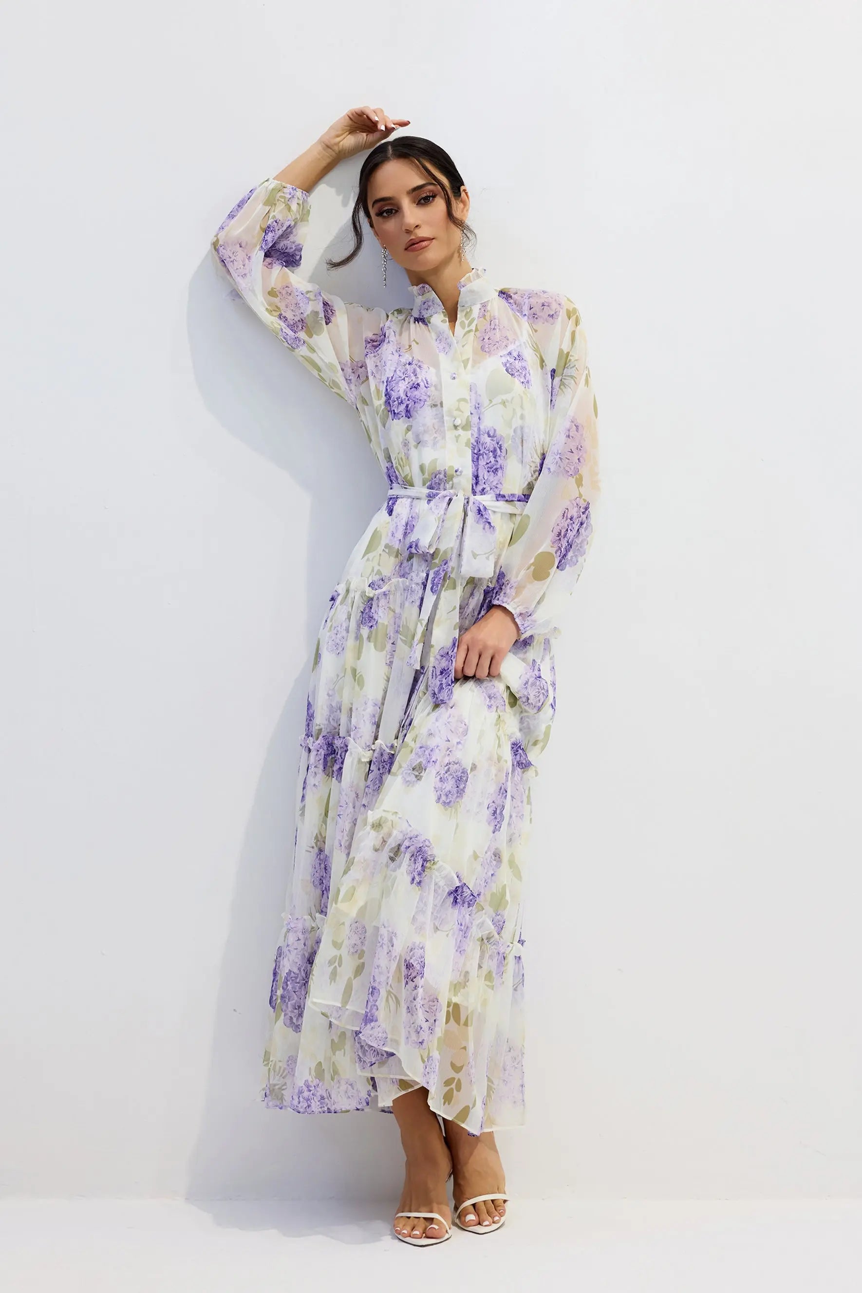 murray Floral Print Long Sleeve Chiffon Maxi Dress Avalabel