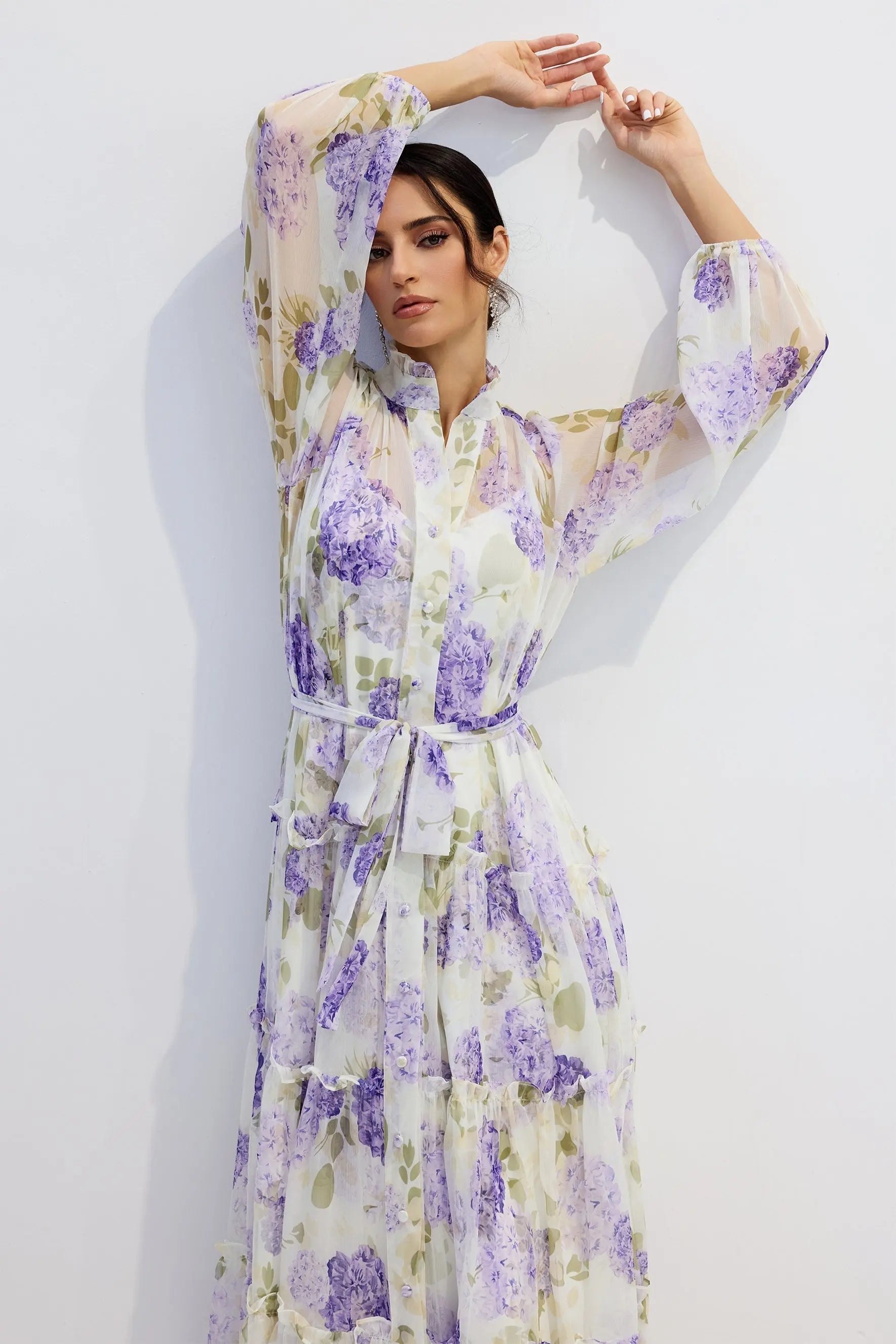 murray Floral Print Long Sleeve Chiffon Maxi Dress Avalabel