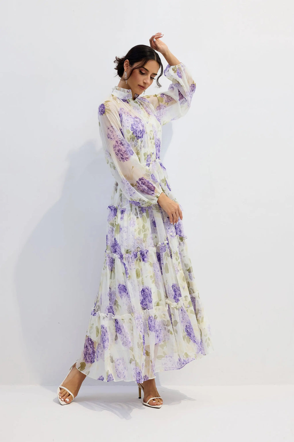 murray Floral Print Long Sleeve Chiffon Maxi Dress Avalabel
