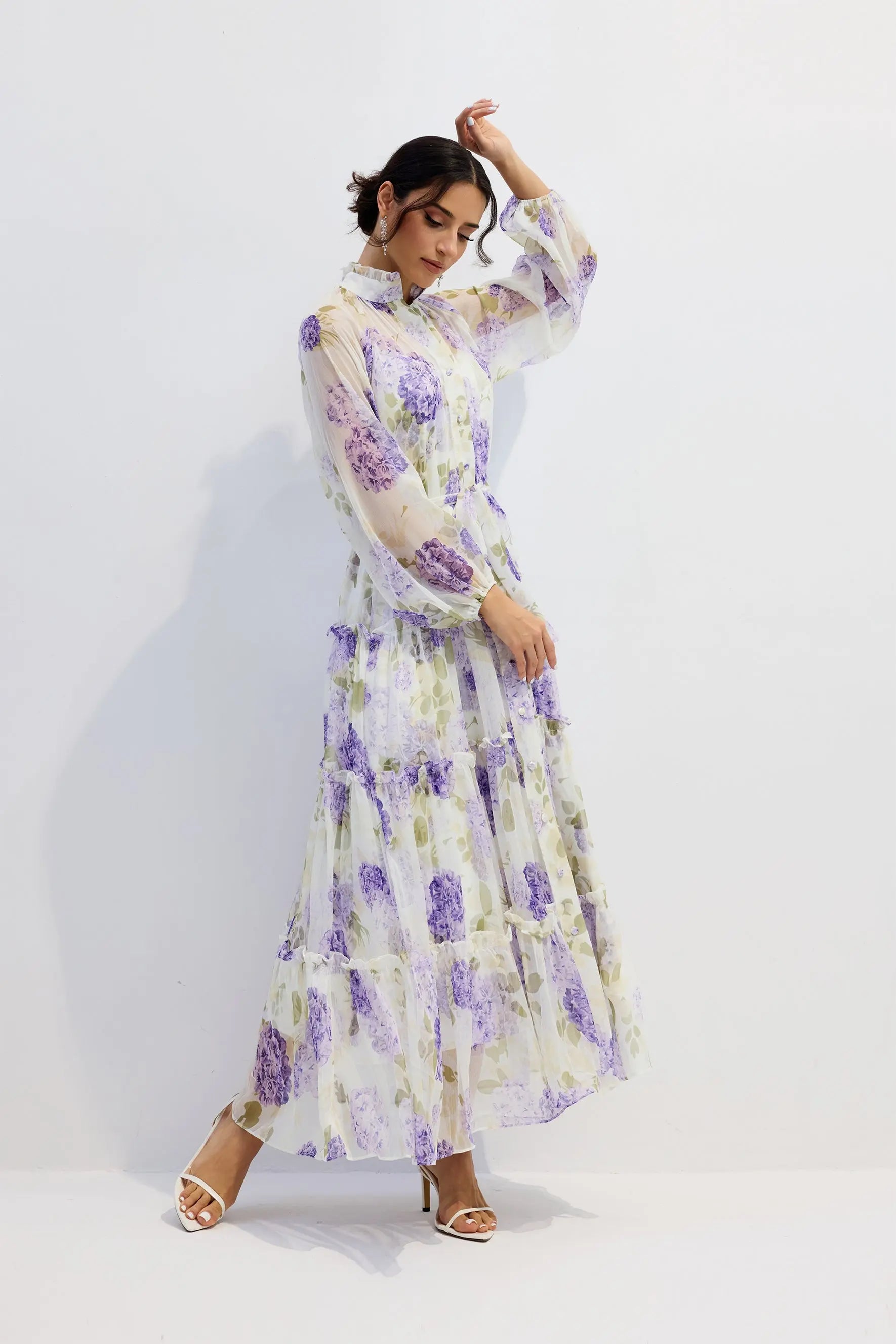 murray Floral Print Long Sleeve Chiffon Maxi Dress Avalabel