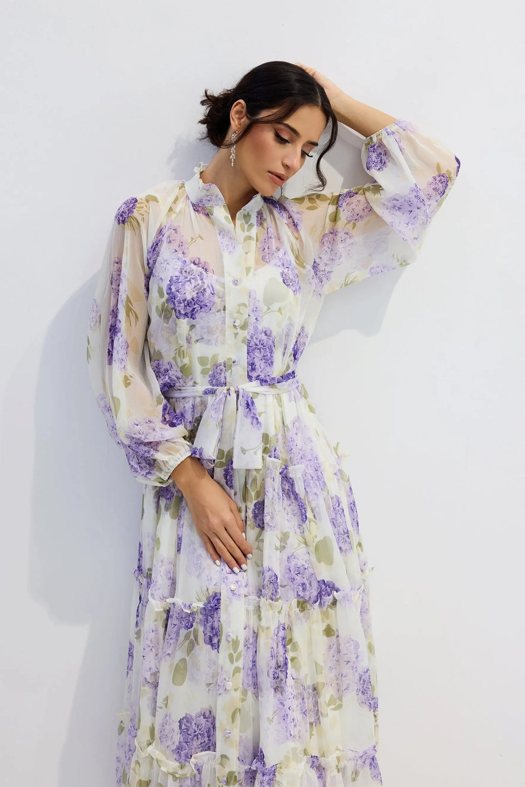 murray Floral Print Long Sleeve Chiffon Maxi Dress Avalabel