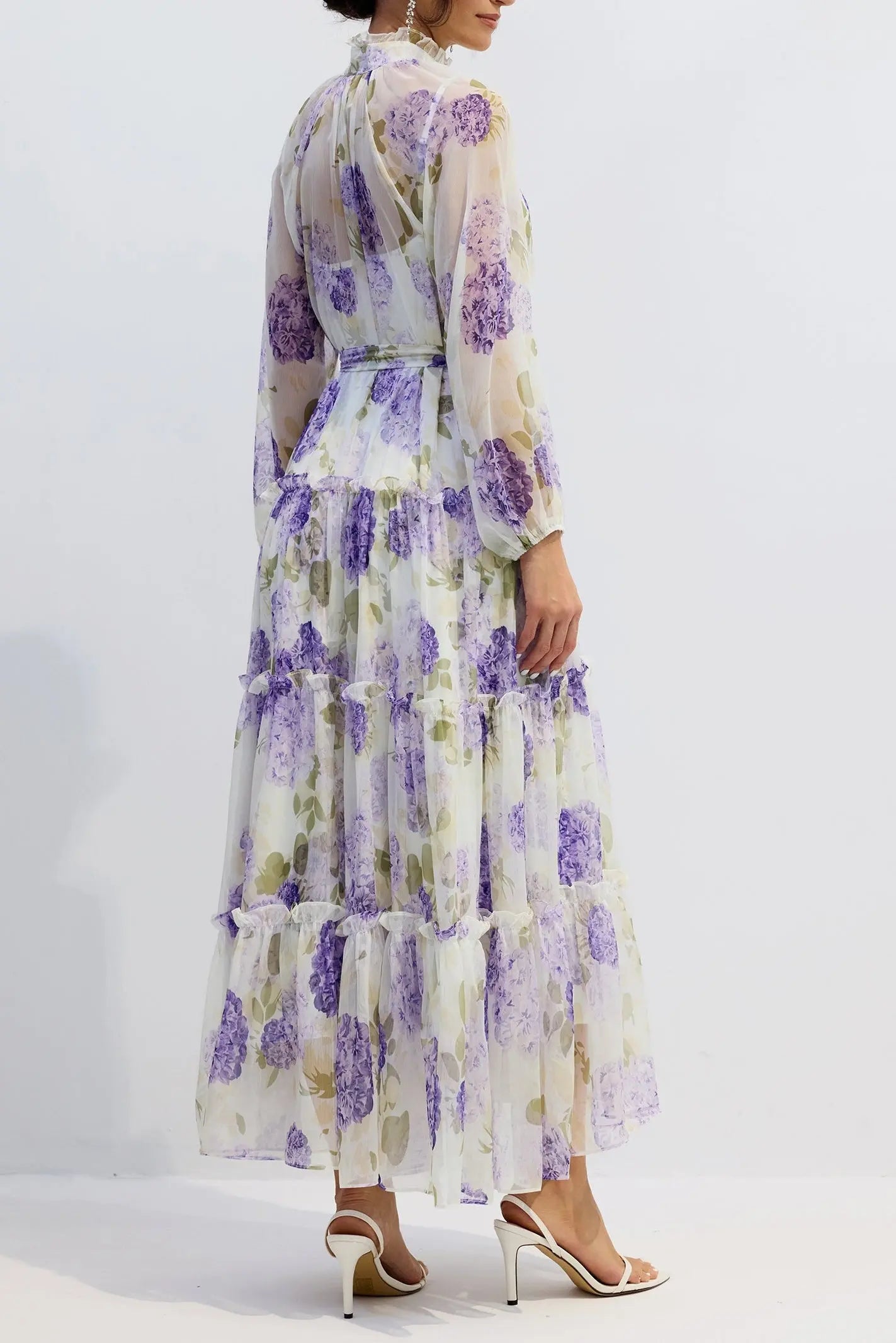 murray Floral Print Long Sleeve Chiffon Maxi Dress Avalabel