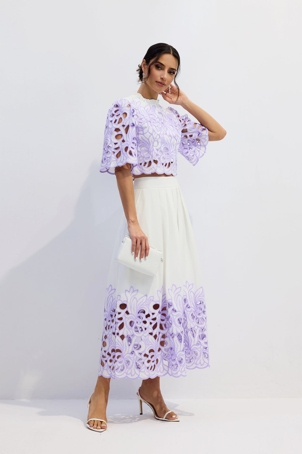 Diana Floral Embroidered Two-Piece Set in Purple Avalabel