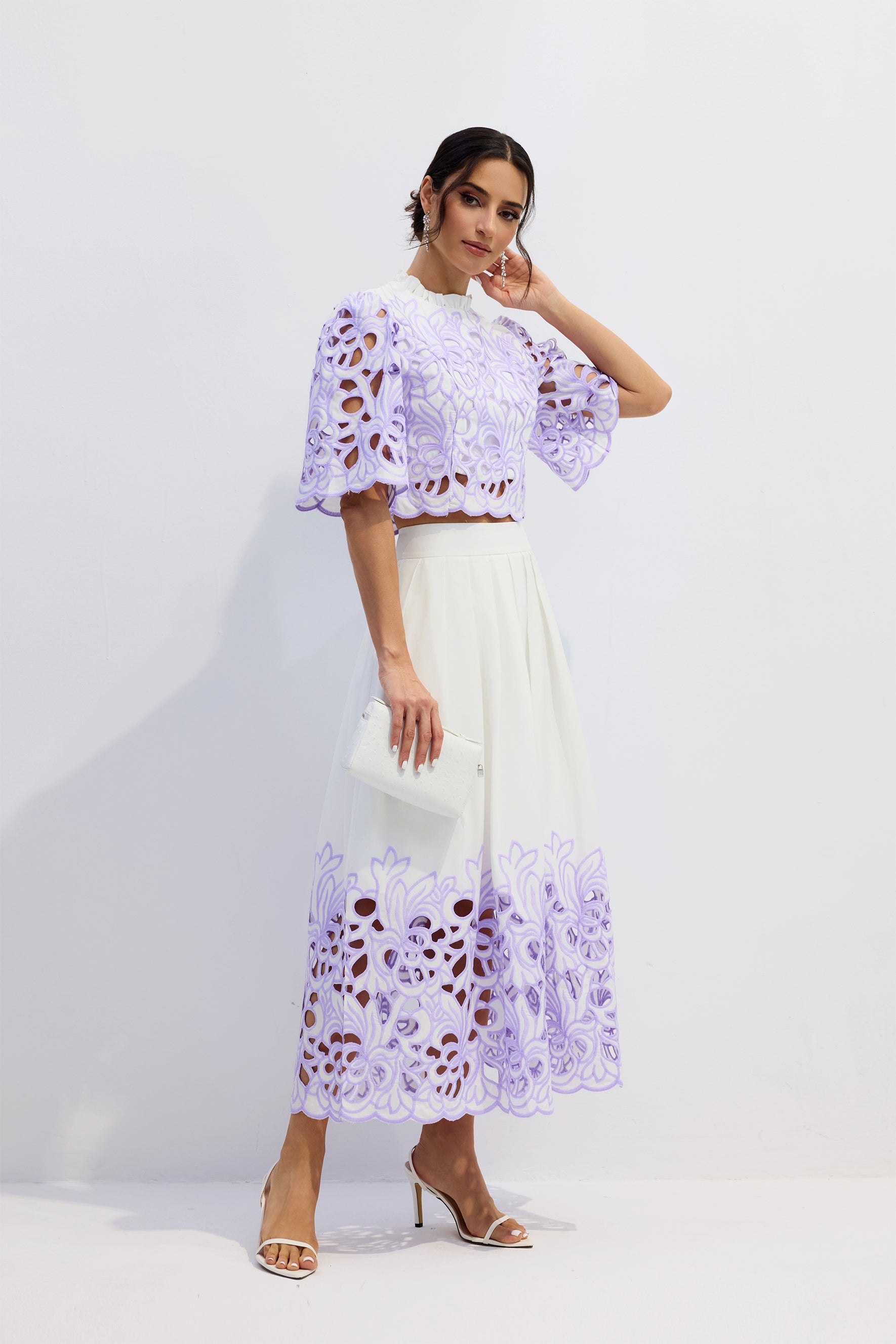 Diana Floral Embroidered Two-Piece Set in Purple Avalabel