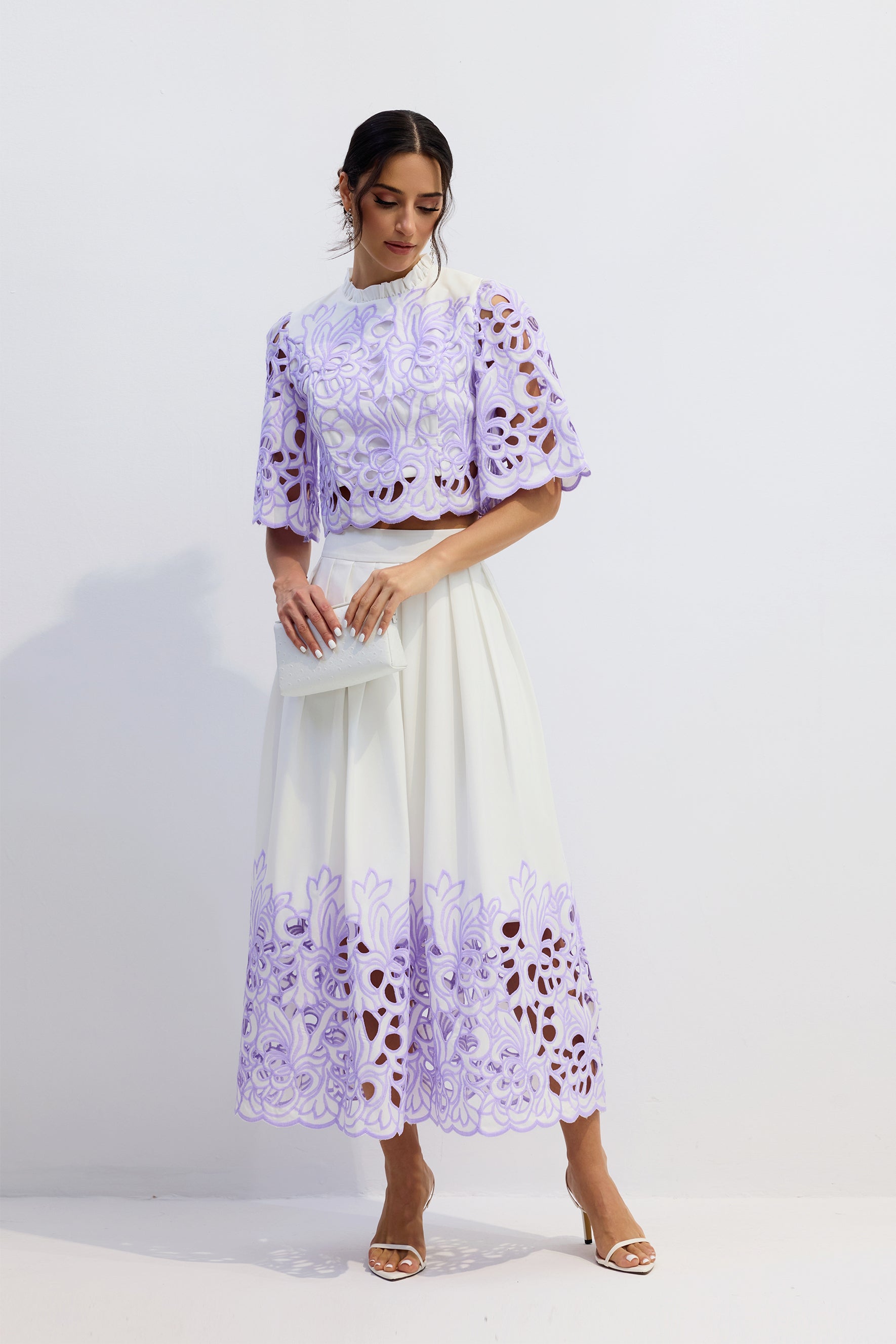 Diana Floral Embroidered Two-Piece Set in Purple Avalabel