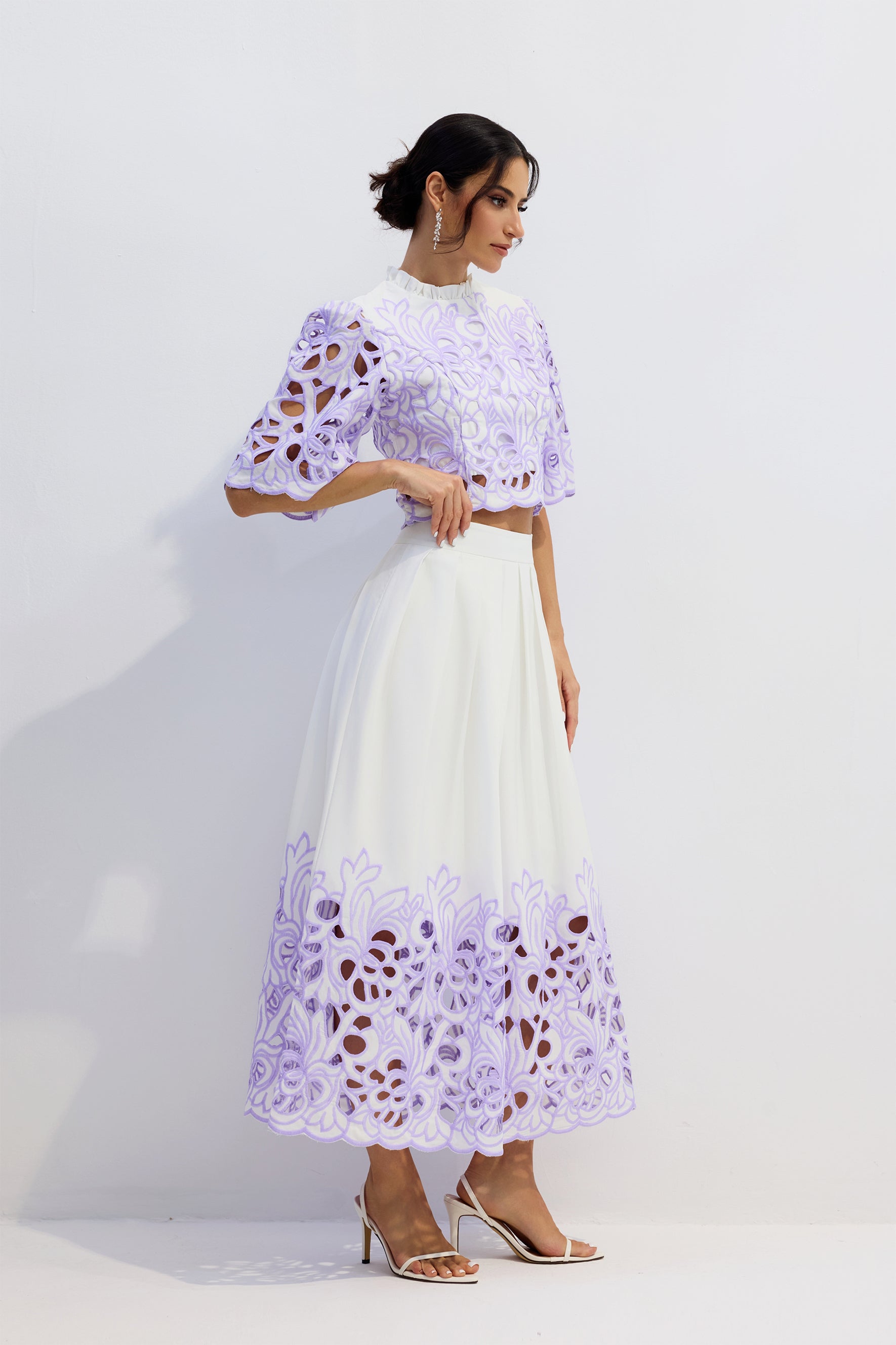 Diana Floral Embroidered Two-Piece Set in Purple Avalabel