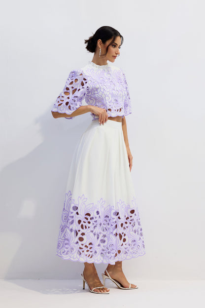 Diana Floral Embroidered Two-Piece Set in Purple