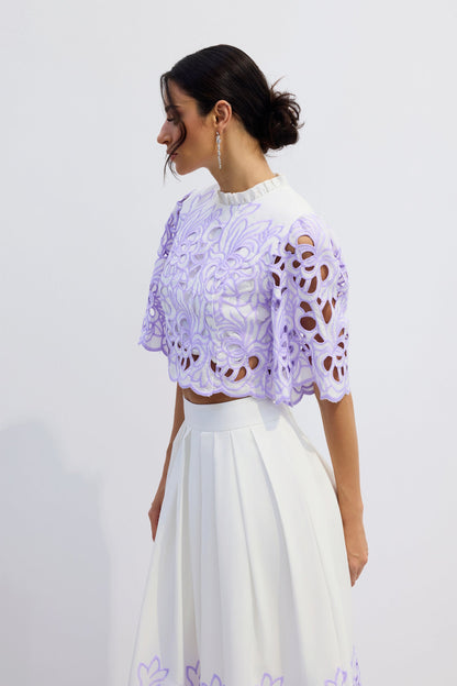 Diana Floral Embroidered Two-Piece Set in Purple