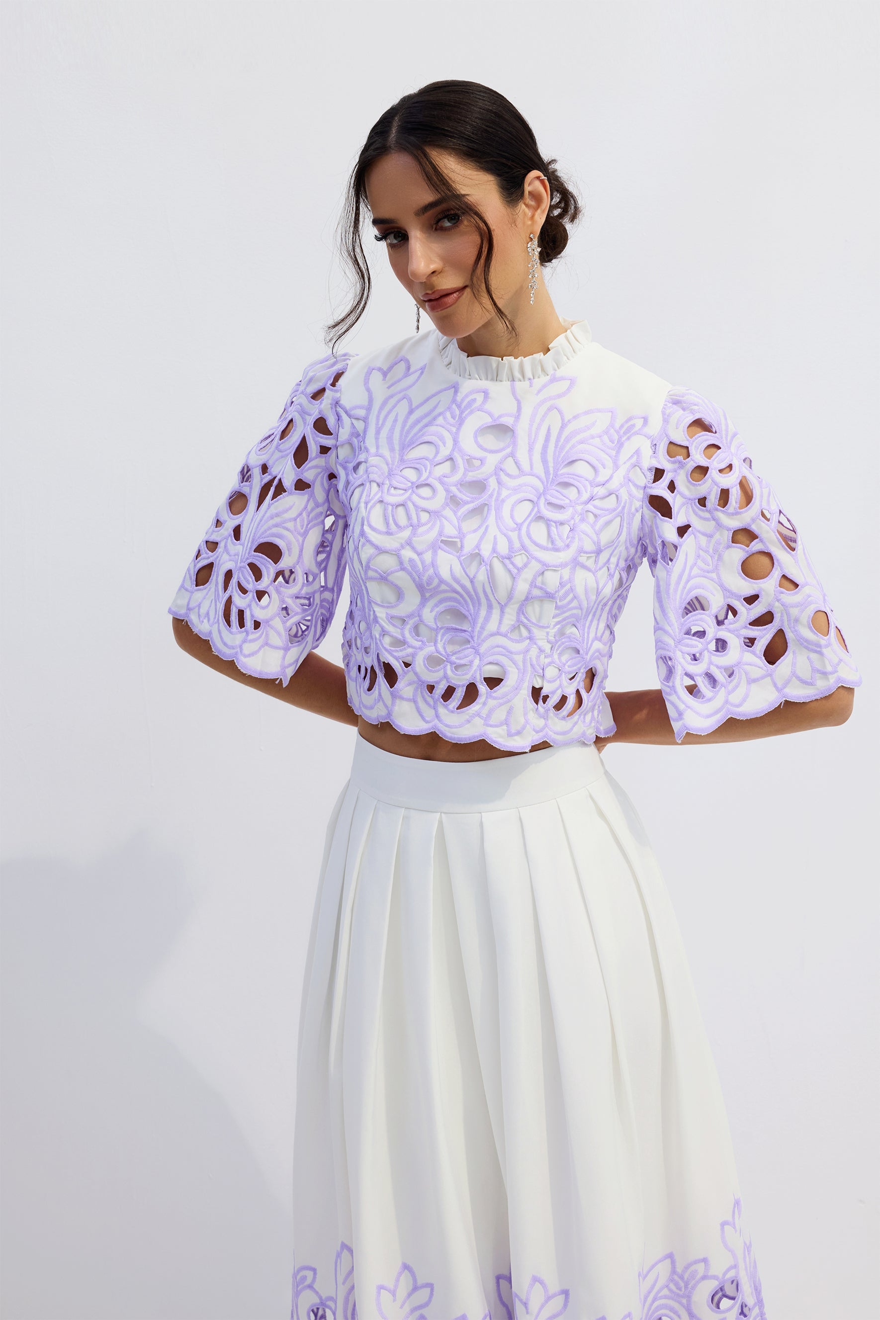 Diana Floral Embroidered Two-Piece Set in Purple Avalabel