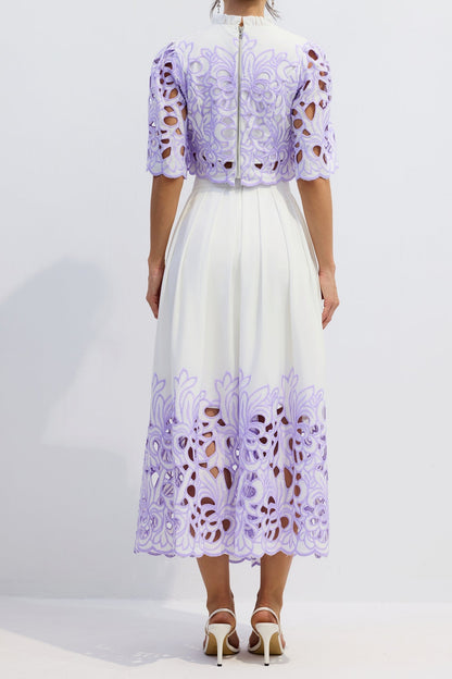 Diana Floral Embroidered Two-Piece Set in Purple