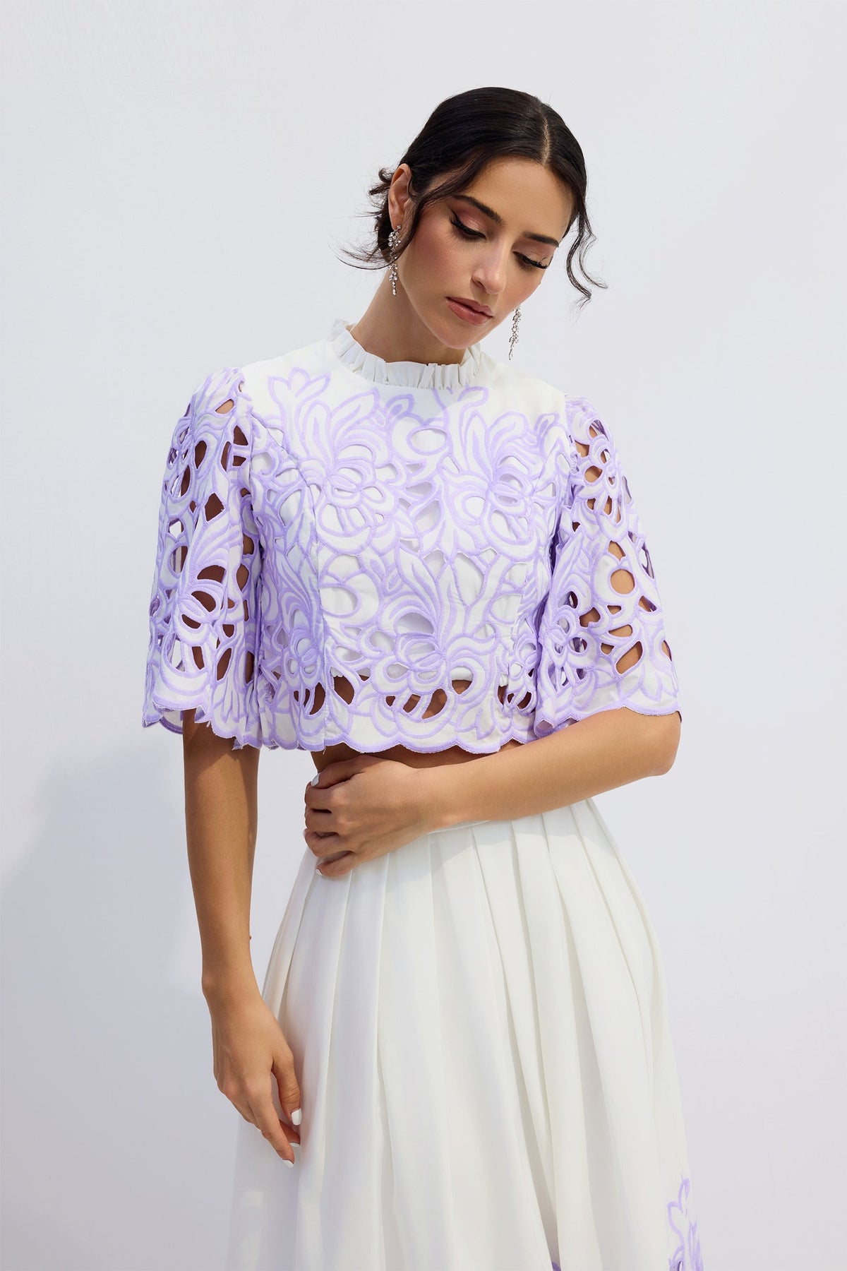 Diana Floral Embroidered Two-Piece Set in Purple Avalabel