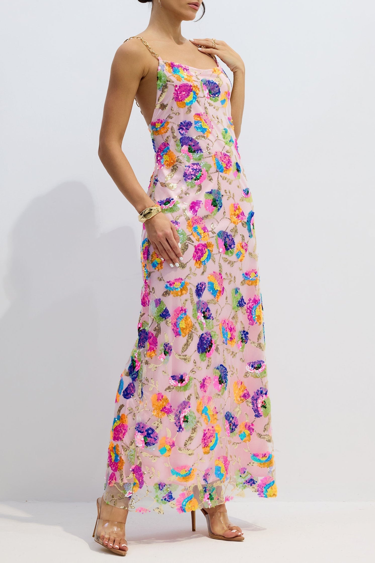 Fanny Embroidered Sequins Backless Maxi Dress Avalabel