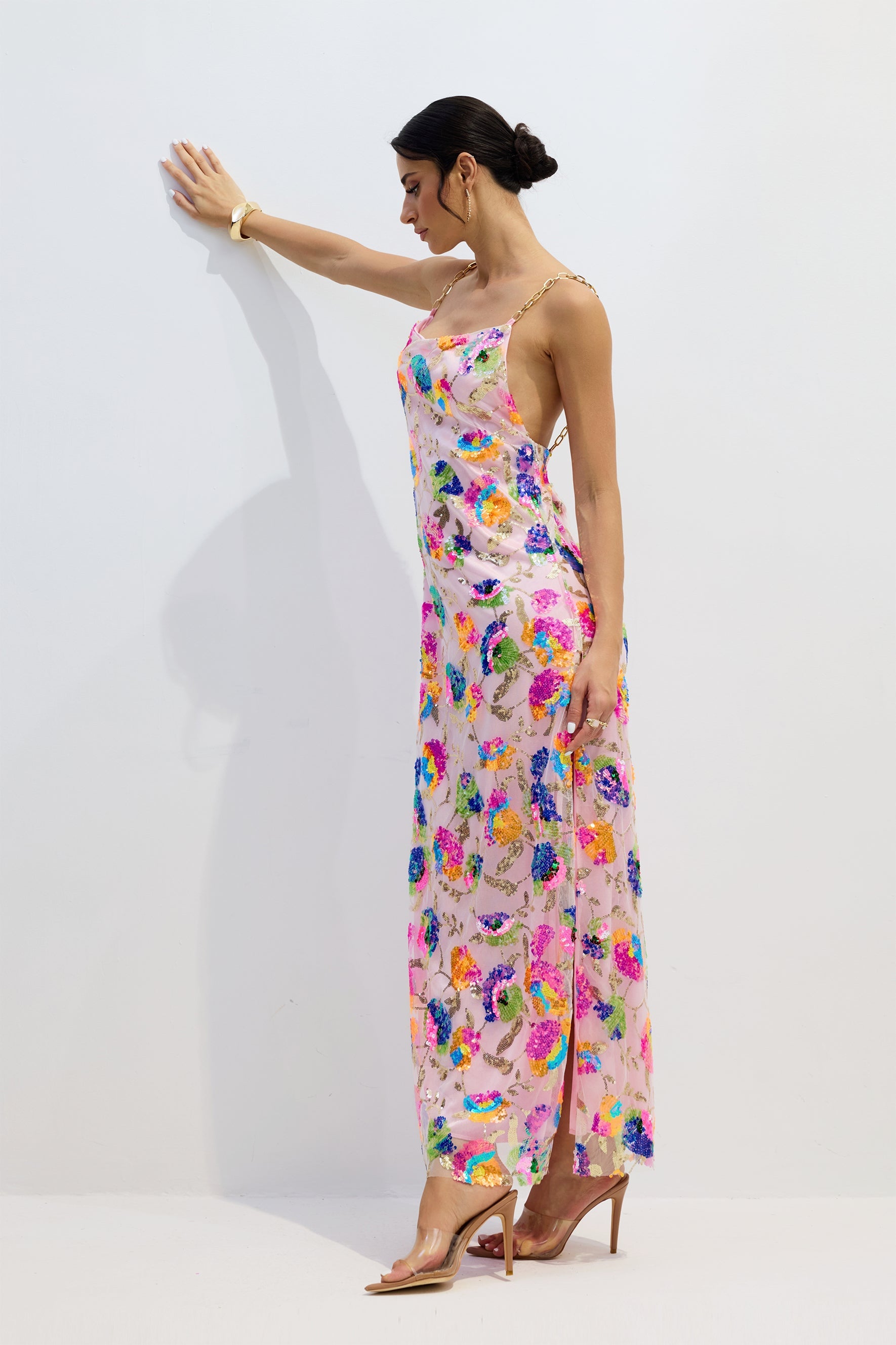 Fanny Embroidered Sequins Backless Maxi Dress Avalabel