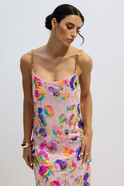 Fanny Embroidered Sequins Backless Maxi Dress
