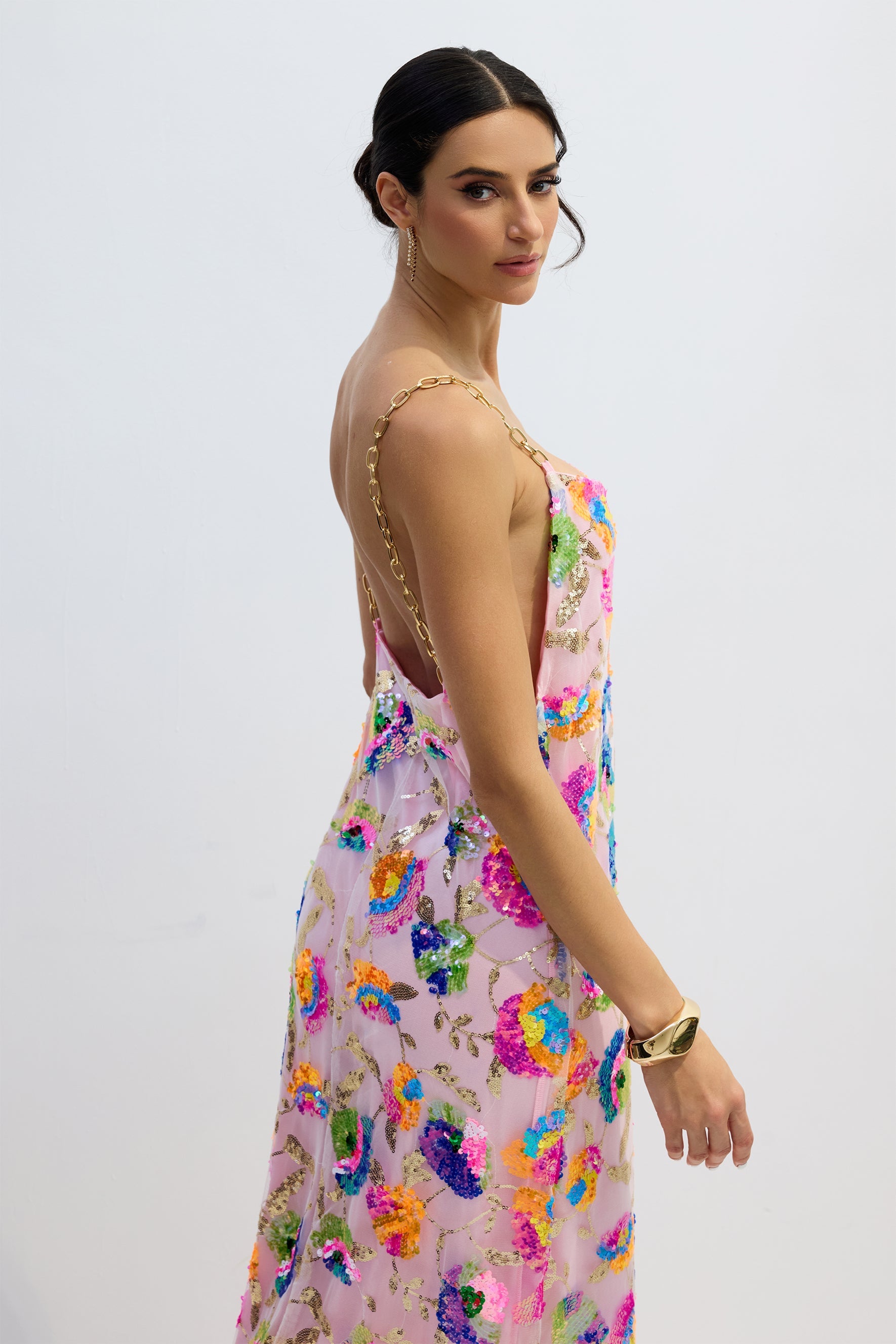 Fanny Embroidered Sequins Backless Maxi Dress Avalabel