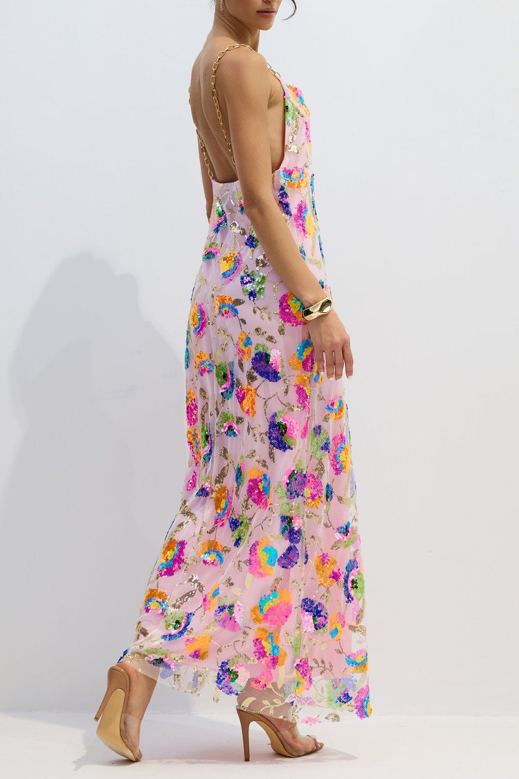 Fanny Embroidered Sequins Backless Maxi Dress Avalabel