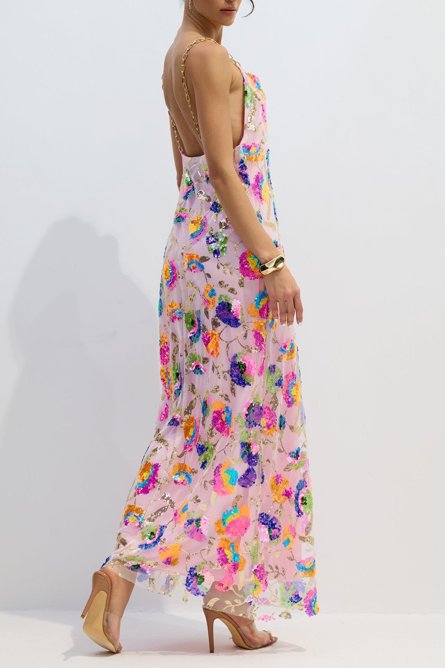 Fanny Embroidered Sequins Backless Maxi Dress Avalabel