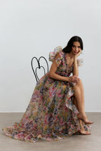 Butterfly Print Ruffle Chiffon Maxi Dress Avalabel