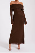 Denise Off Shoulder Sequin Maxi Dress - Chocolate Avalabel