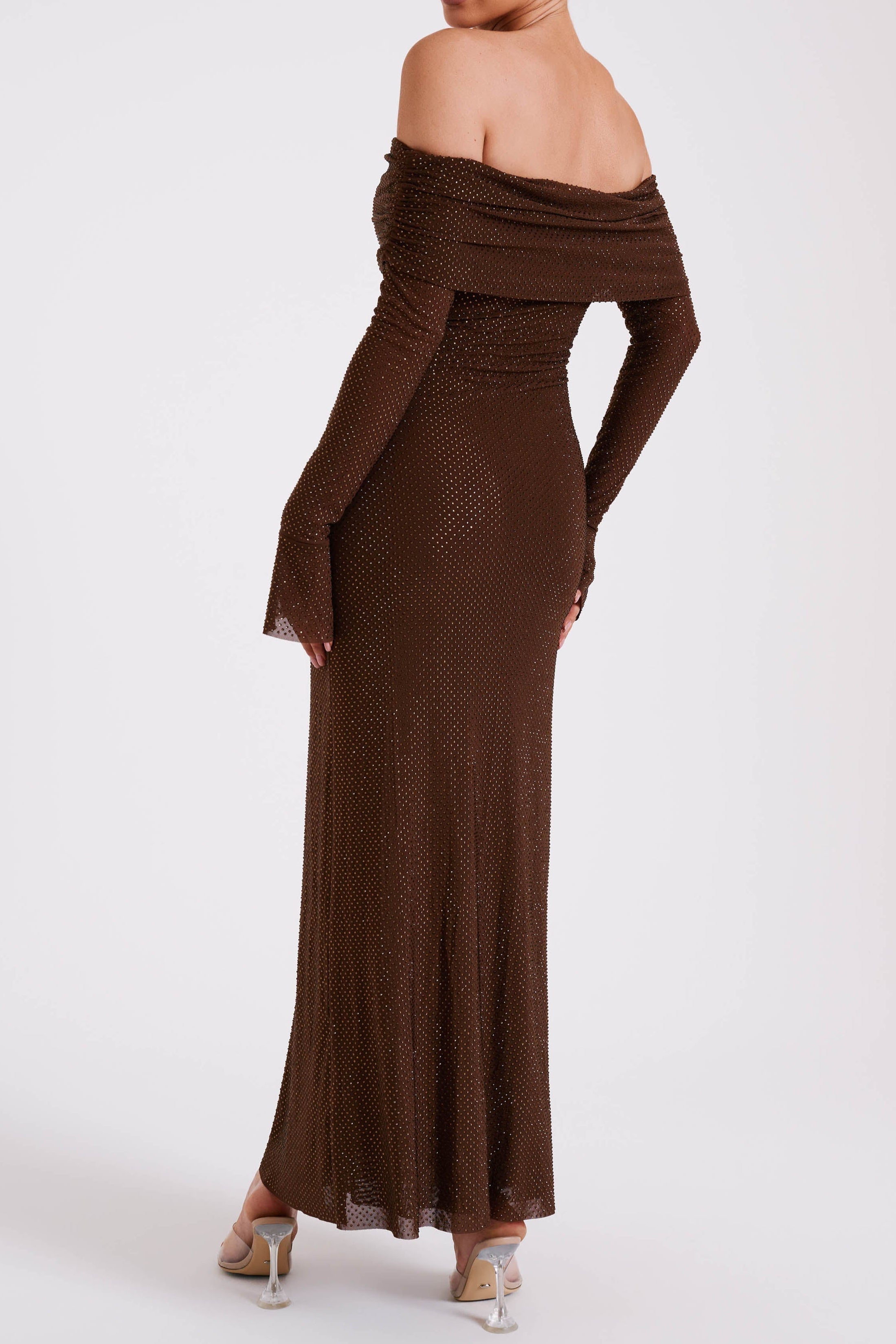 Denise Off Shoulder Sequin Maxi Dress - Chocolate Avalabel