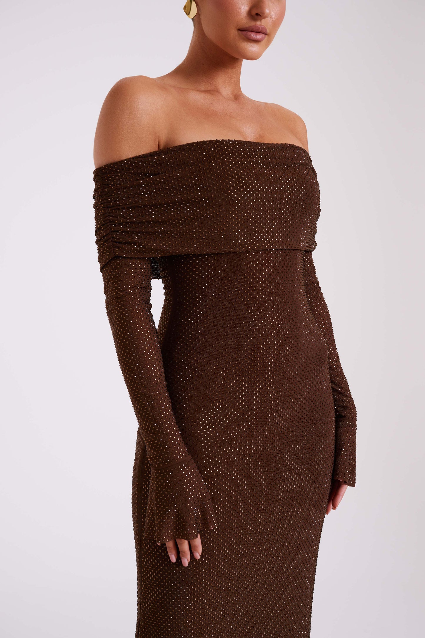 Denise Off Shoulder Sequin Maxi Dress - Chocolate