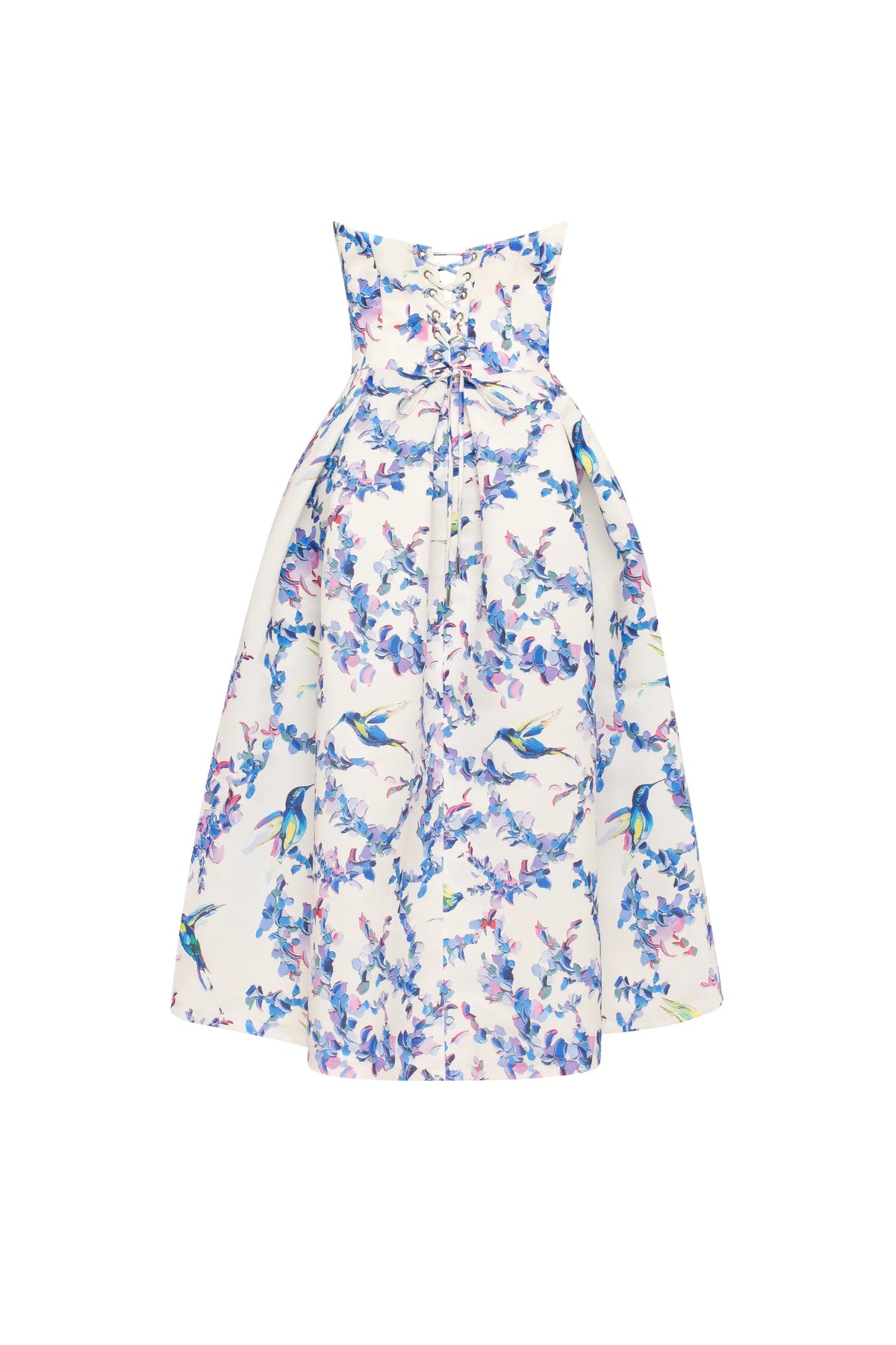 Strapless midi dress with bird and flower print, Garden of Eden Avalabel