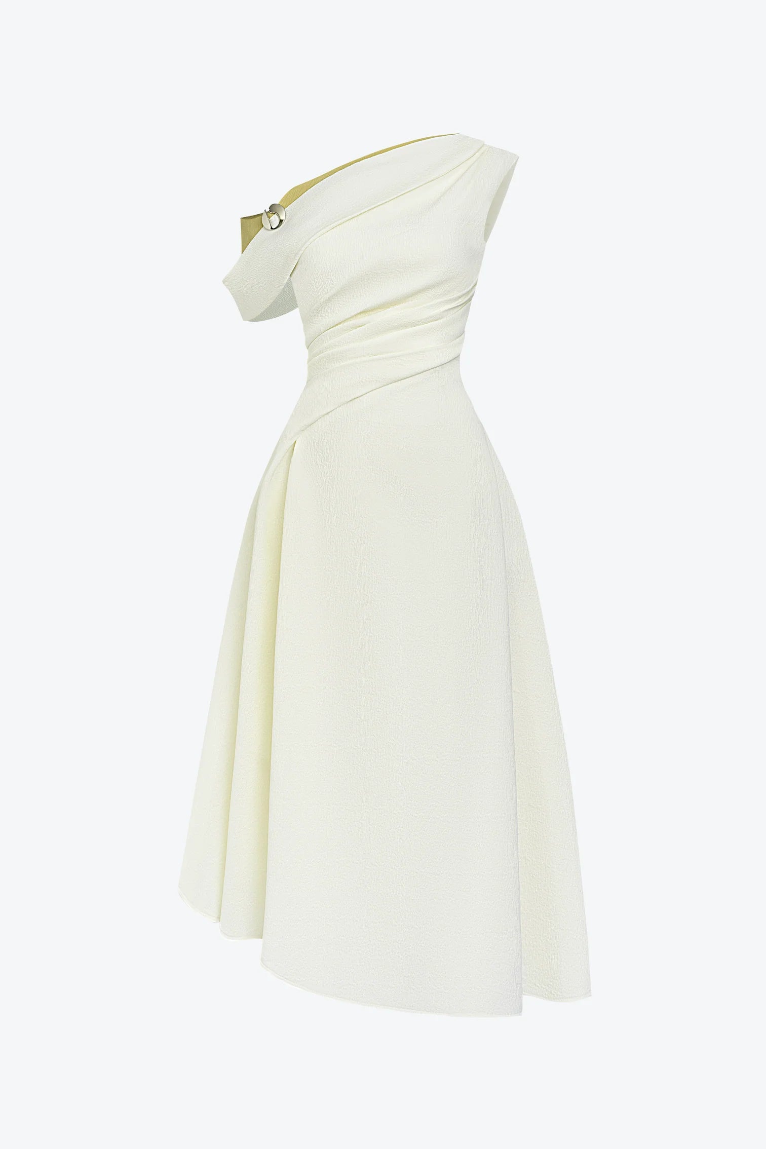 Lucy One-Shoulder A-Line Midi Dress in White Avalabel