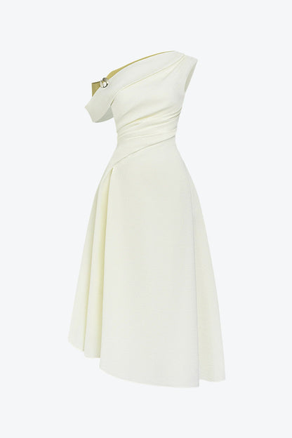 Lucy One-Shoulder A-Line Midi Dress in White