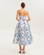 Strapless midi dress with bird and flower print, Garden of Eden Avalabel
