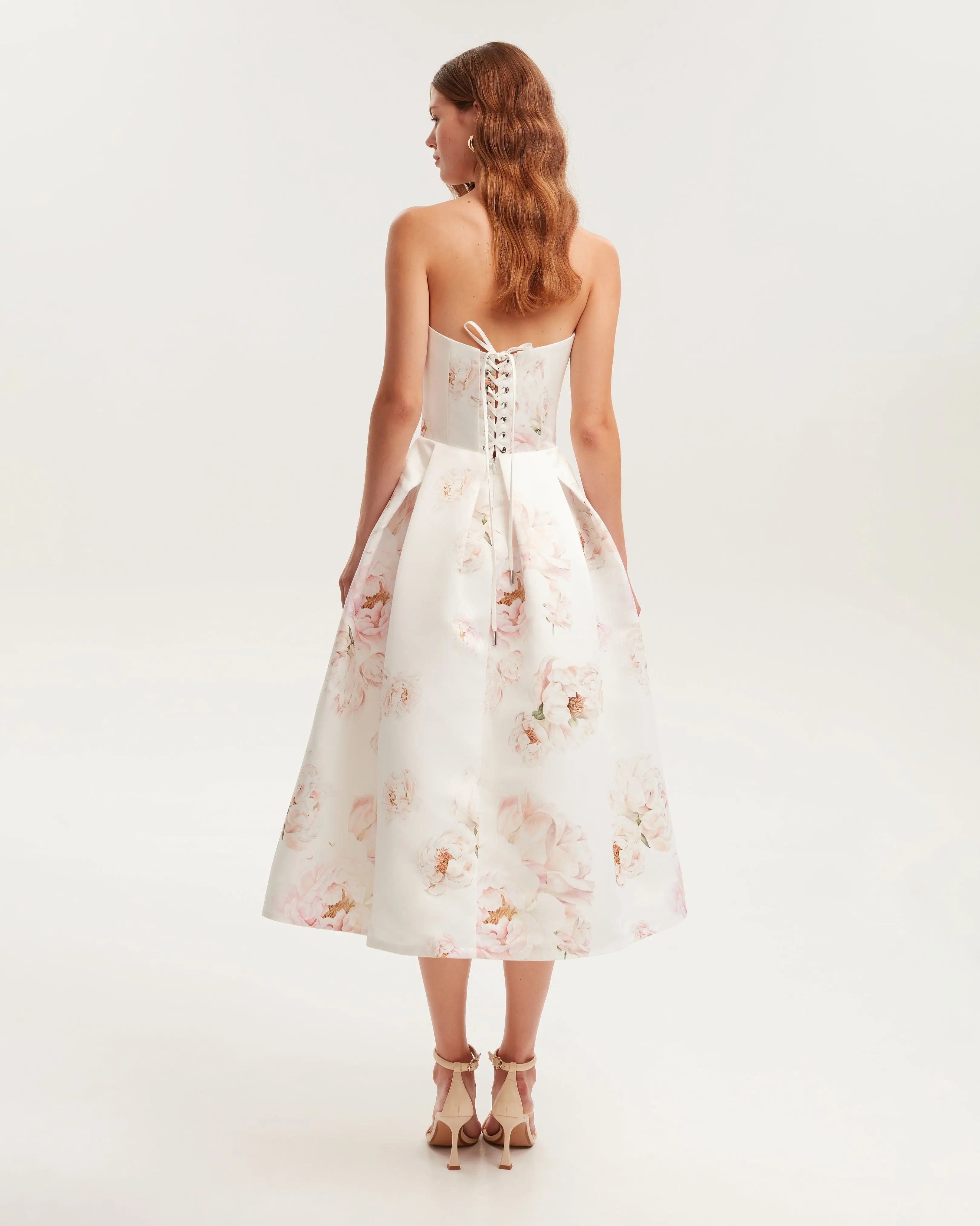 Pink peony corset midi dress, Garden of Eden Avalabel