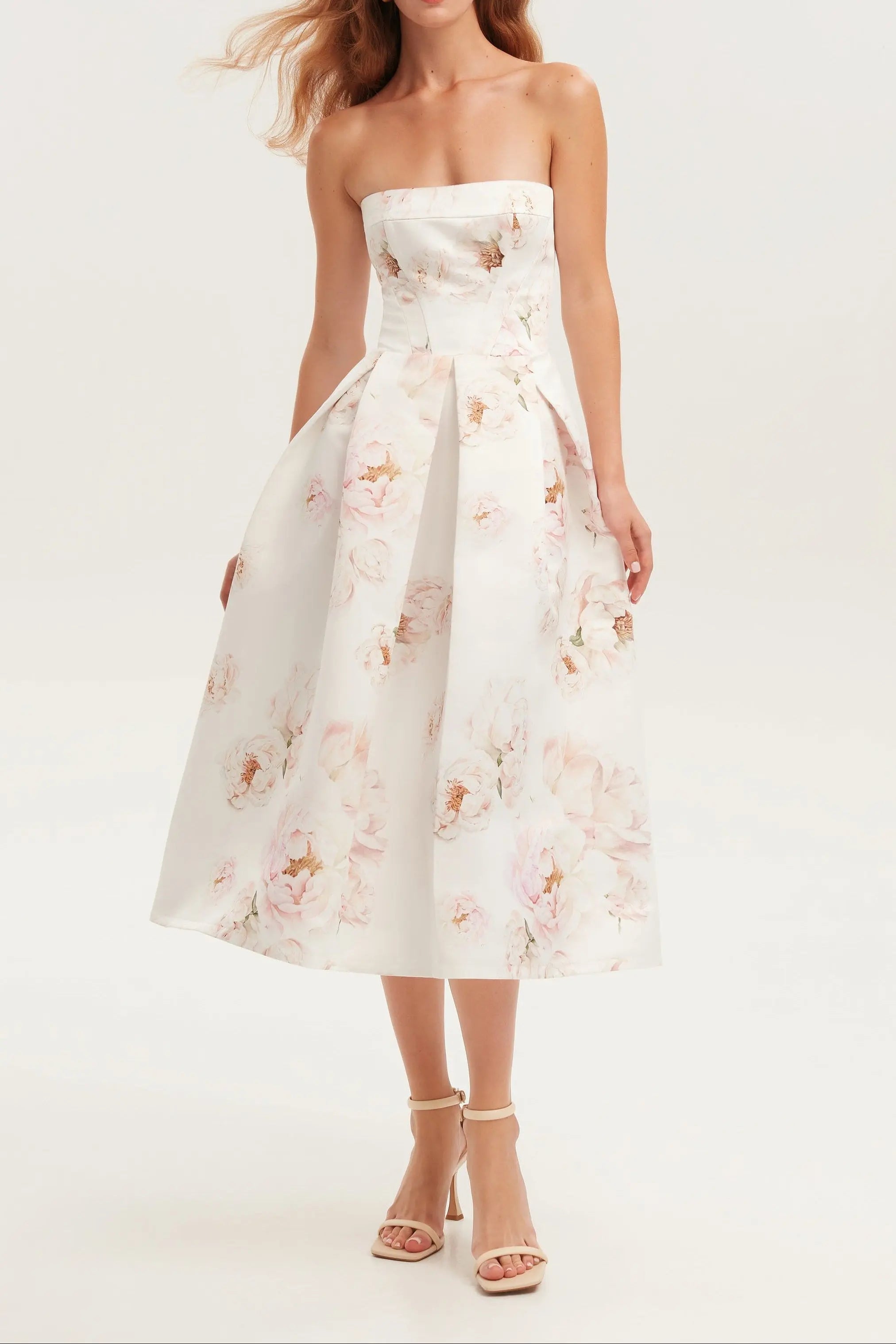 Pink peony corset midi dress, Garden of Eden Avalabel