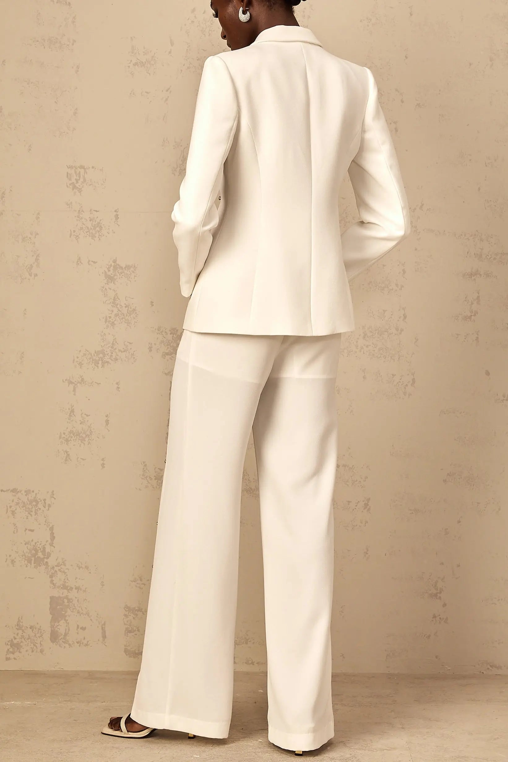 theresa diamond studded hollow out blazer set in white Avalabel