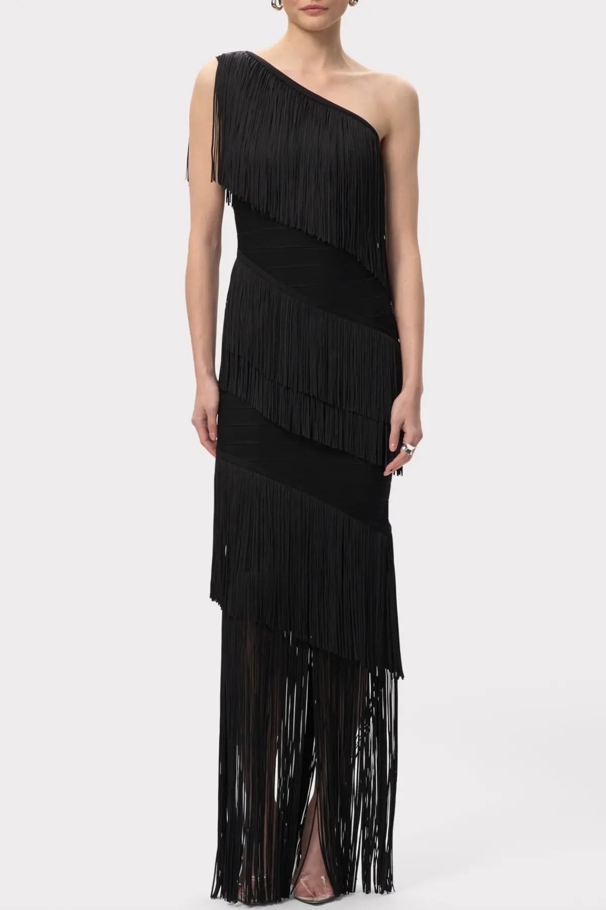 Malik One Shoulder Fringe Maxi Bandage Dress Avalabel