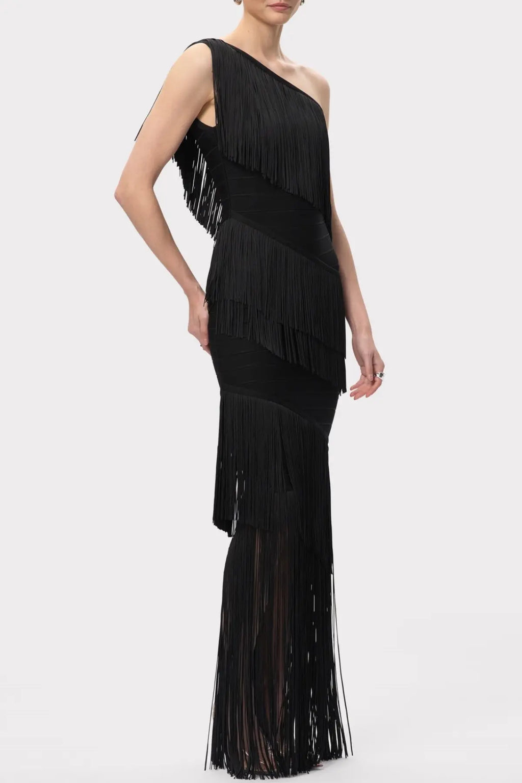 Malik One Shoulder Fringe Maxi Bandage Dress Avalabel