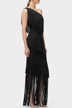 Malik One Shoulder Fringe Maxi Bandage Dress Avalabel