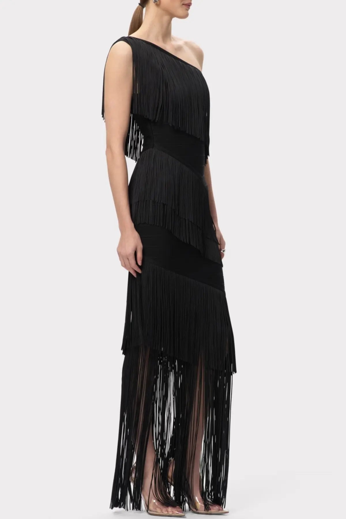Malik One Shoulder Fringe Maxi Bandage Dress Avalabel