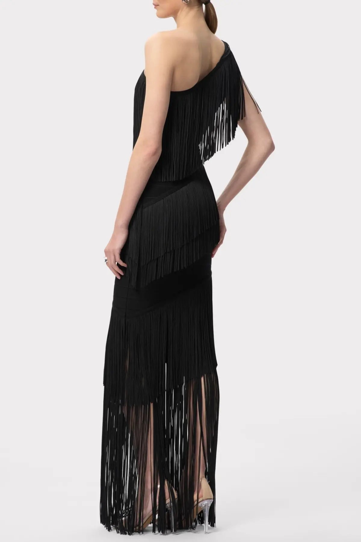 Malik One Shoulder Fringe Maxi Bandage Dress Avalabel