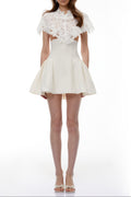 Mandana White Lace Mini Dress with Cape Avalabel