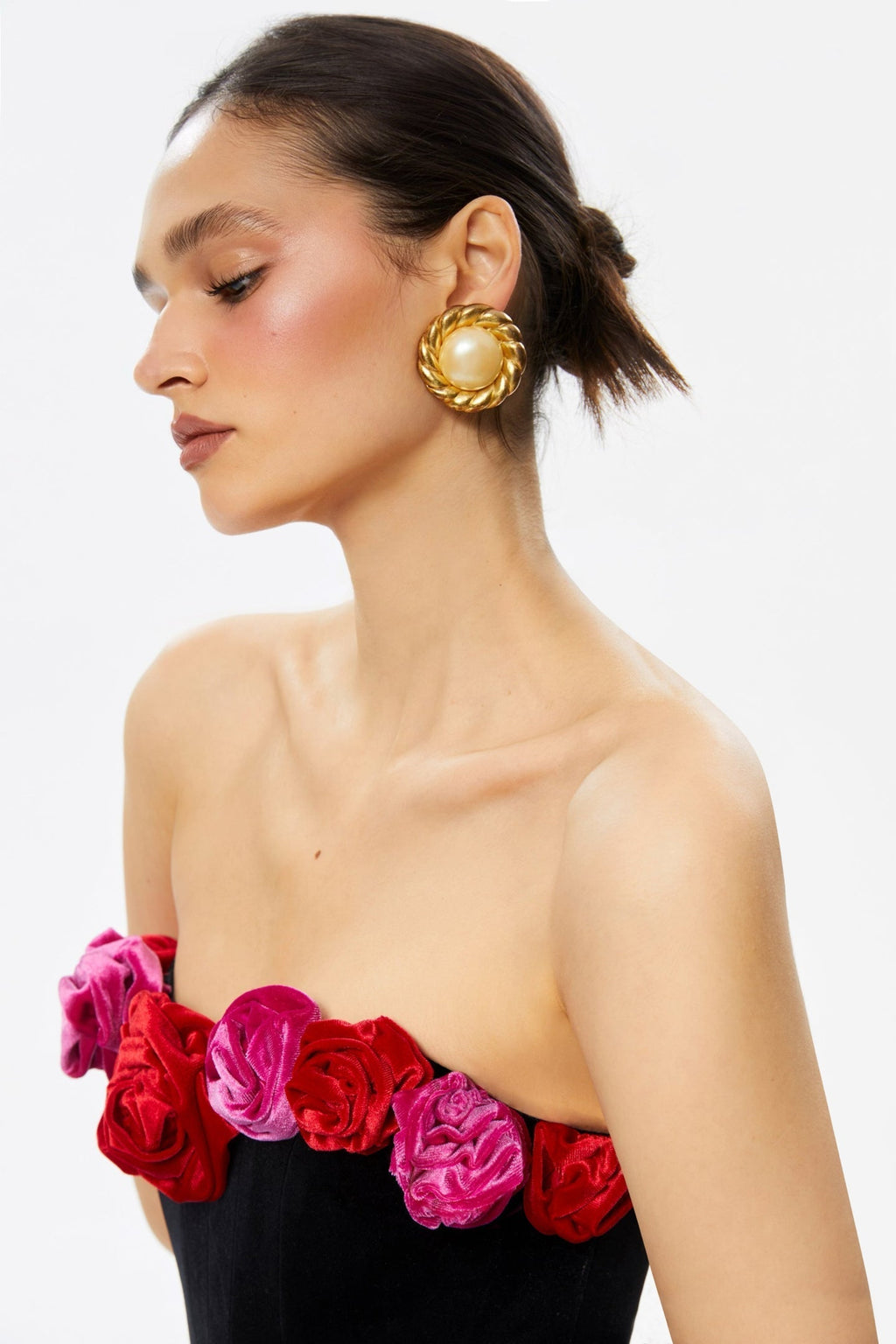 Floral Strapless Velvet Mini Dress Avalabel