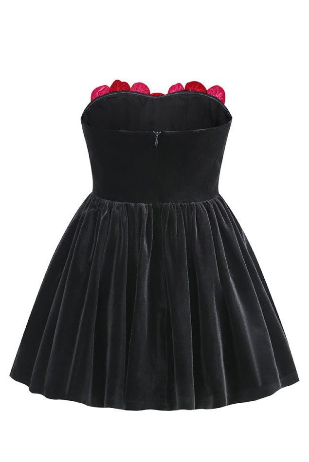 Floral Strapless Velvet Mini Dress Avalabel