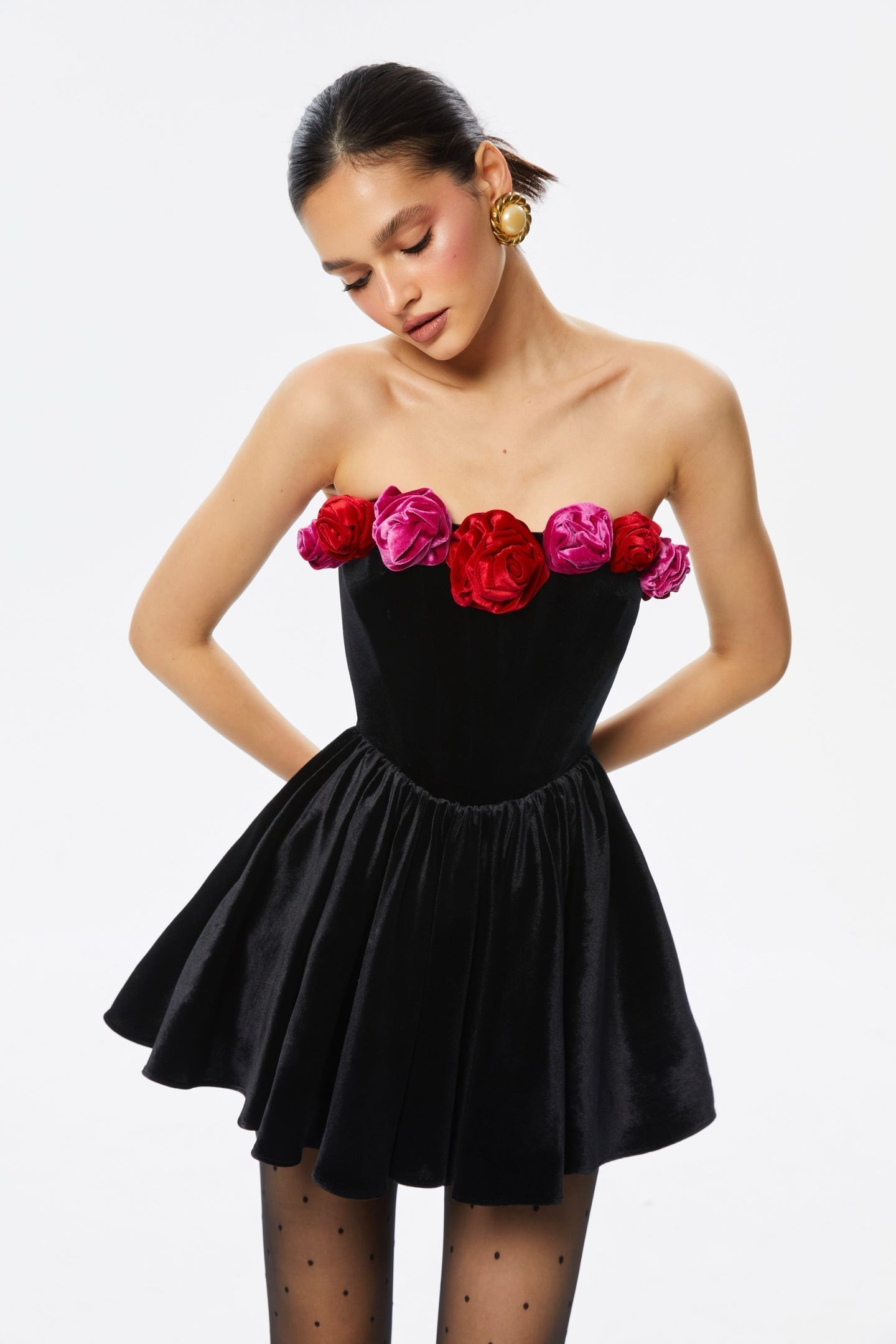 Floral Strapless Velvet Mini Dress Avalabel