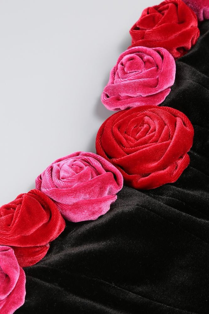 Floral Strapless Velvet Mini Dress Avalabel