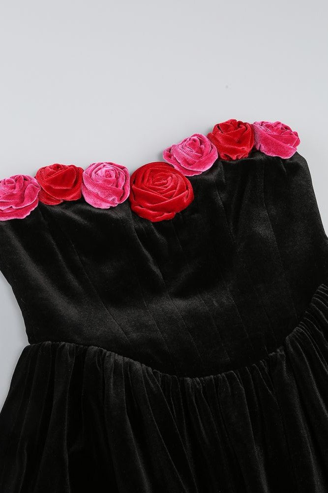 Floral Strapless Velvet Mini Dress Avalabel