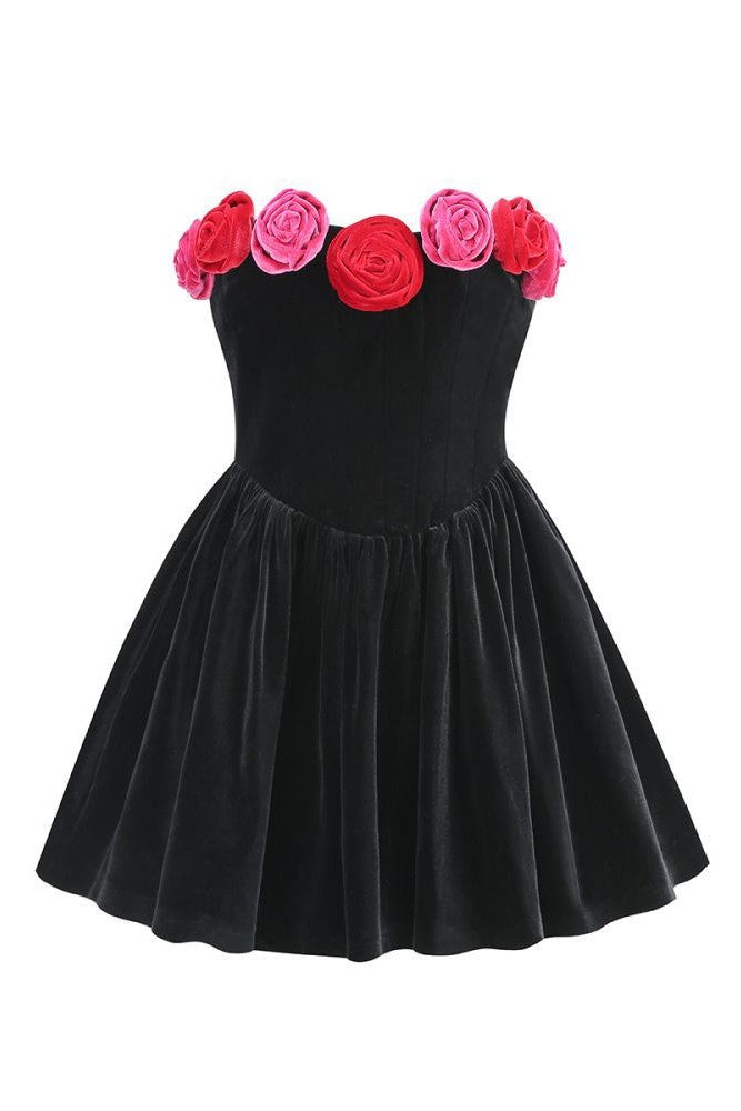 Floral Strapless Velvet Mini Dress Avalabel