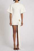 Draped Embellished Mini Dress - White Avalabel