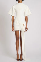 Draped Embellished Mini Dress - White Avalabel