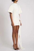 Draped Embellished Mini Dress - White Avalabel