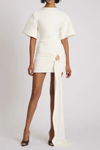 Draped Embellished Mini Dress - White Avalabel