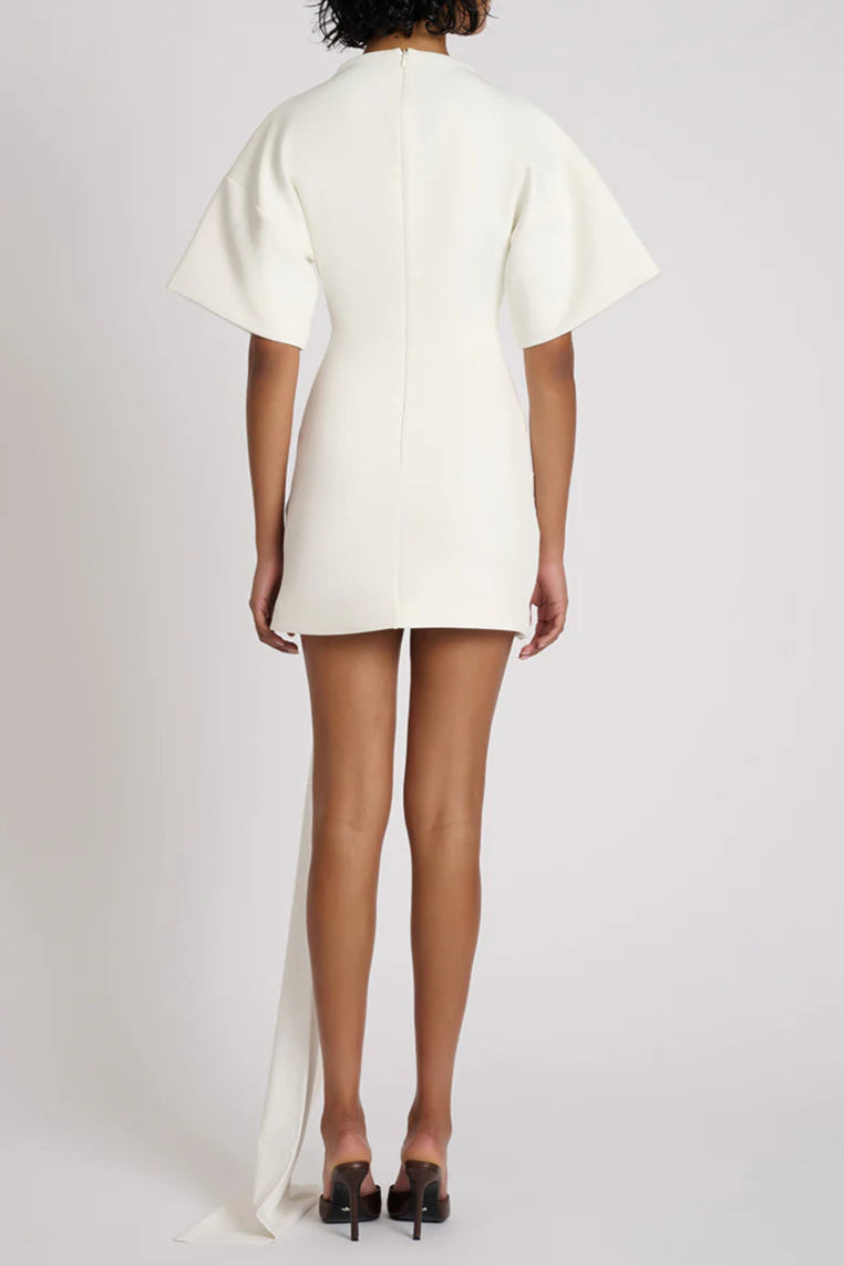 Draped Embellished Mini Dress - White Avalabel